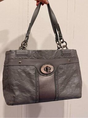 Coach Gray Embossed Leather Shoulder Bag